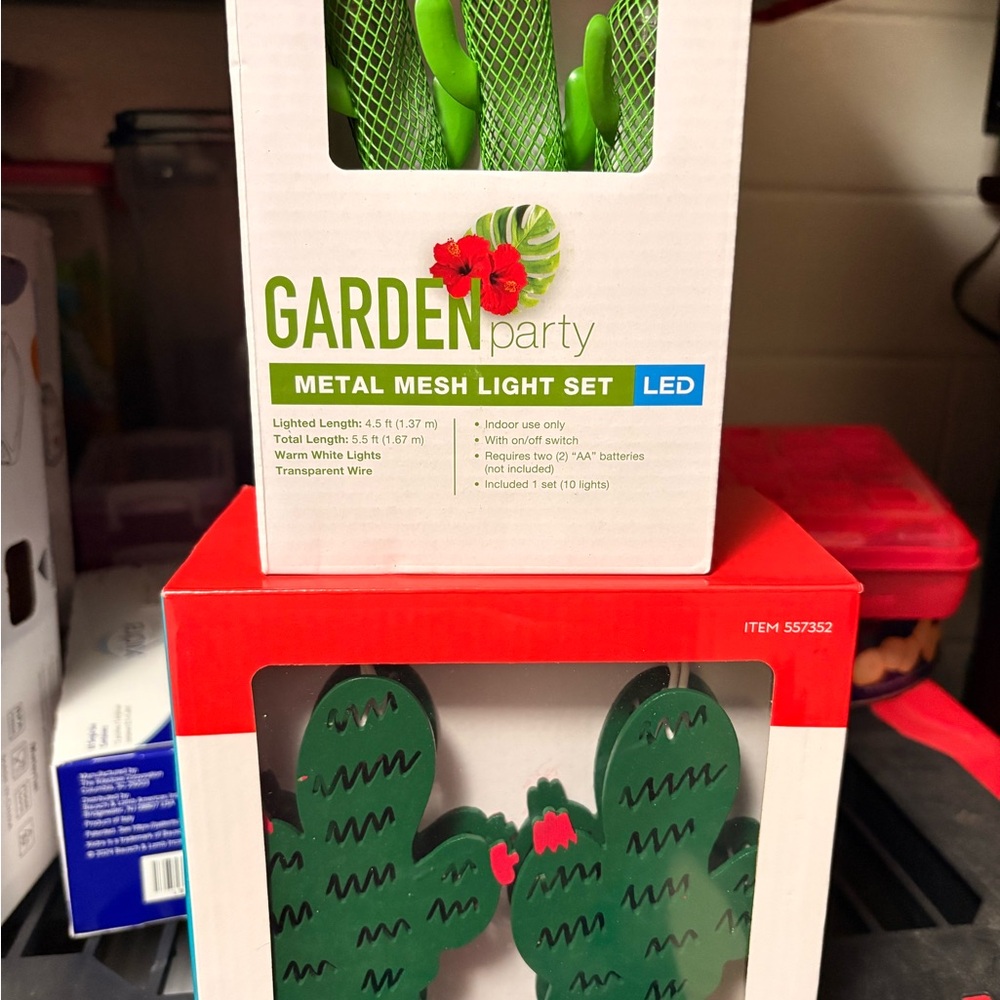 Metal Mesh Cactus Light Set - Green
